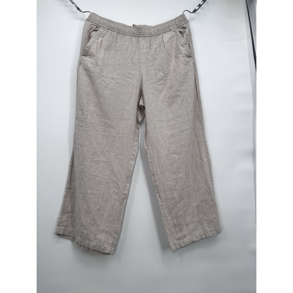 Old Navy Pants Women XL Beige Linen Blend High Rise Wide Leg Elastic drawstring